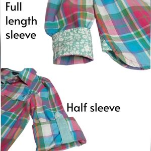 Tommy Hilfiger Preppy Button-down Shirt Turquoise Fuchsia Picnic Plaid women XS